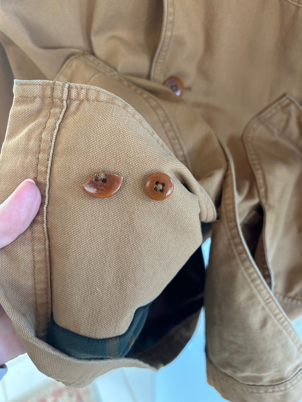 Vintage L.L. Bean Tan Canvas Field Jacket with Dark Green Collar - Picture 8 of 9